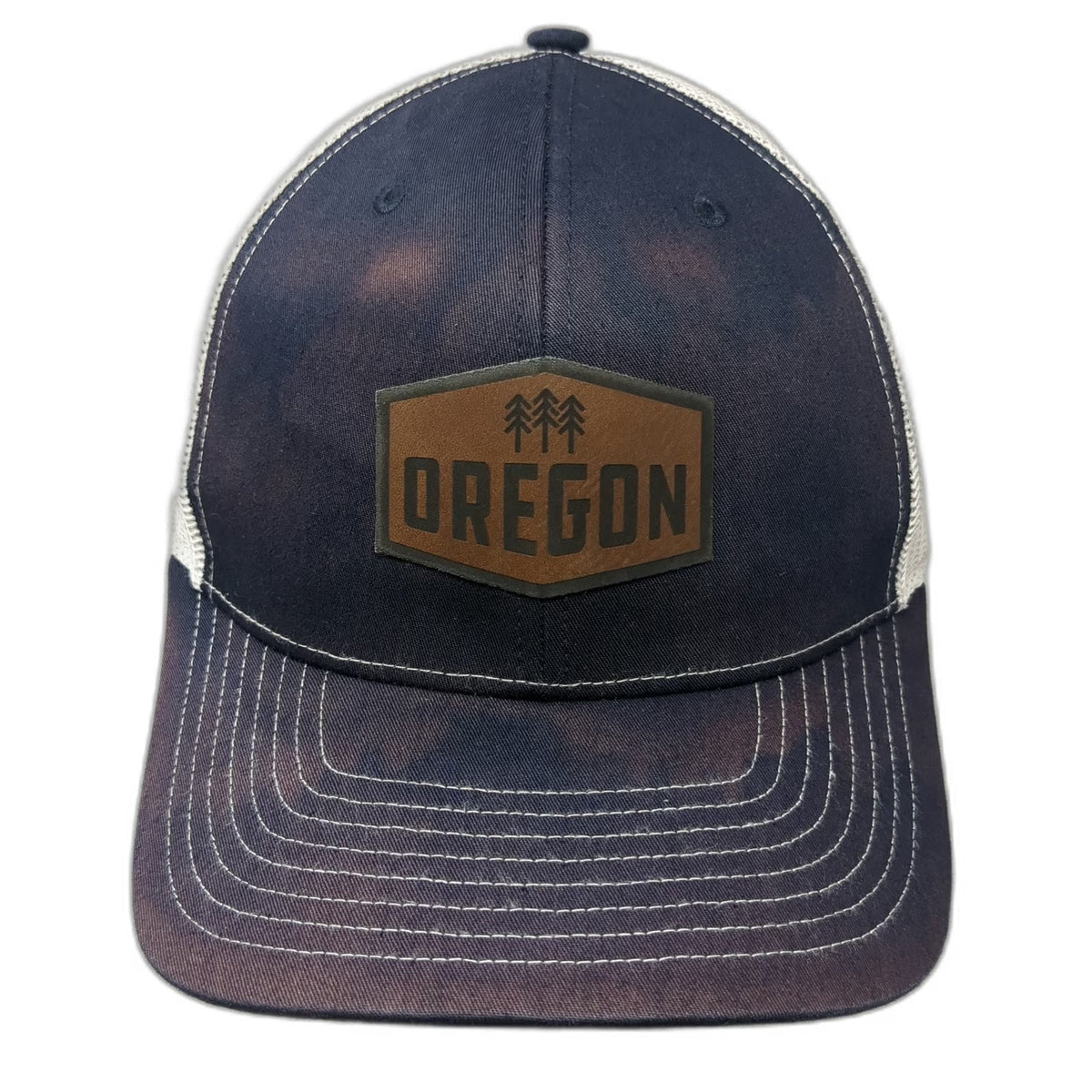 Richardson Trucker Hat Blue One Size Oregon Patch Mesh Back Pine Trees Snapback