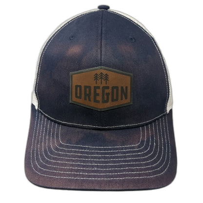 Richardson Trucker Hat Blue One Size Oregon Patch Mesh Back Pine Trees Snapback