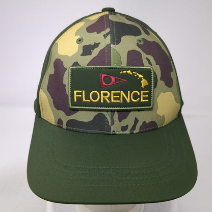 Florence Trucker Hat Green Camo One Size Hawaii Patch Perforated Snapback