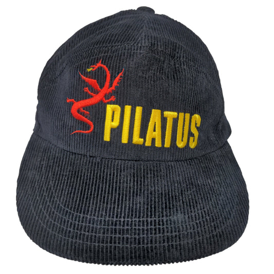 Pilatus Men's Strapback Hat Blue Corduroy Adjustable Embroidered Dragon Logo