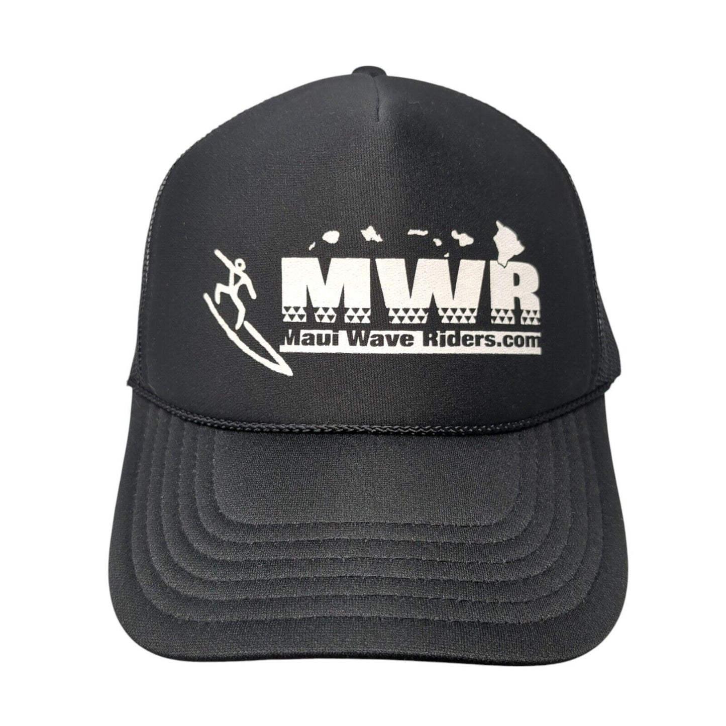 Maui Wave Riders Snapback Rope Trucker Hat Black One Size Mesh Back