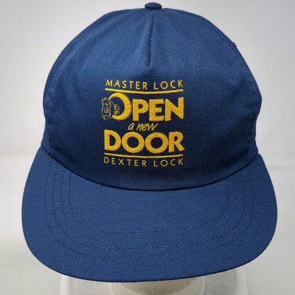 Master Dexter Lock Open A New Door 5 Panel Blue Snapback Hat USA Logo Vintage