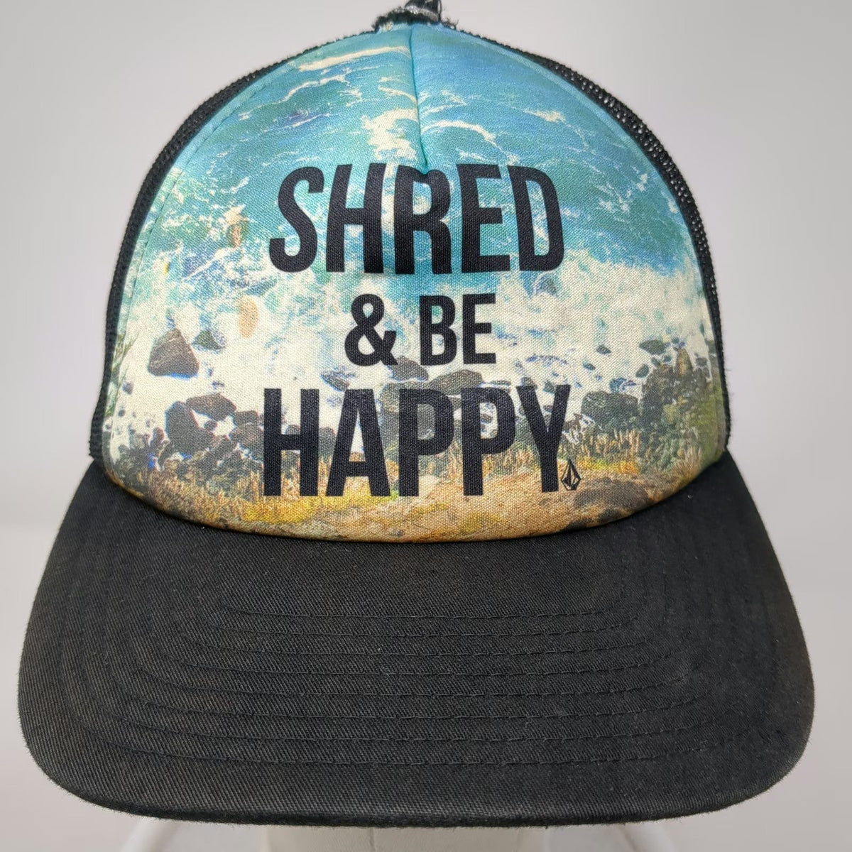 Volcom Trucker Hat Blue Black One Size Shred Be Happy Mesh Back Beach Snapback