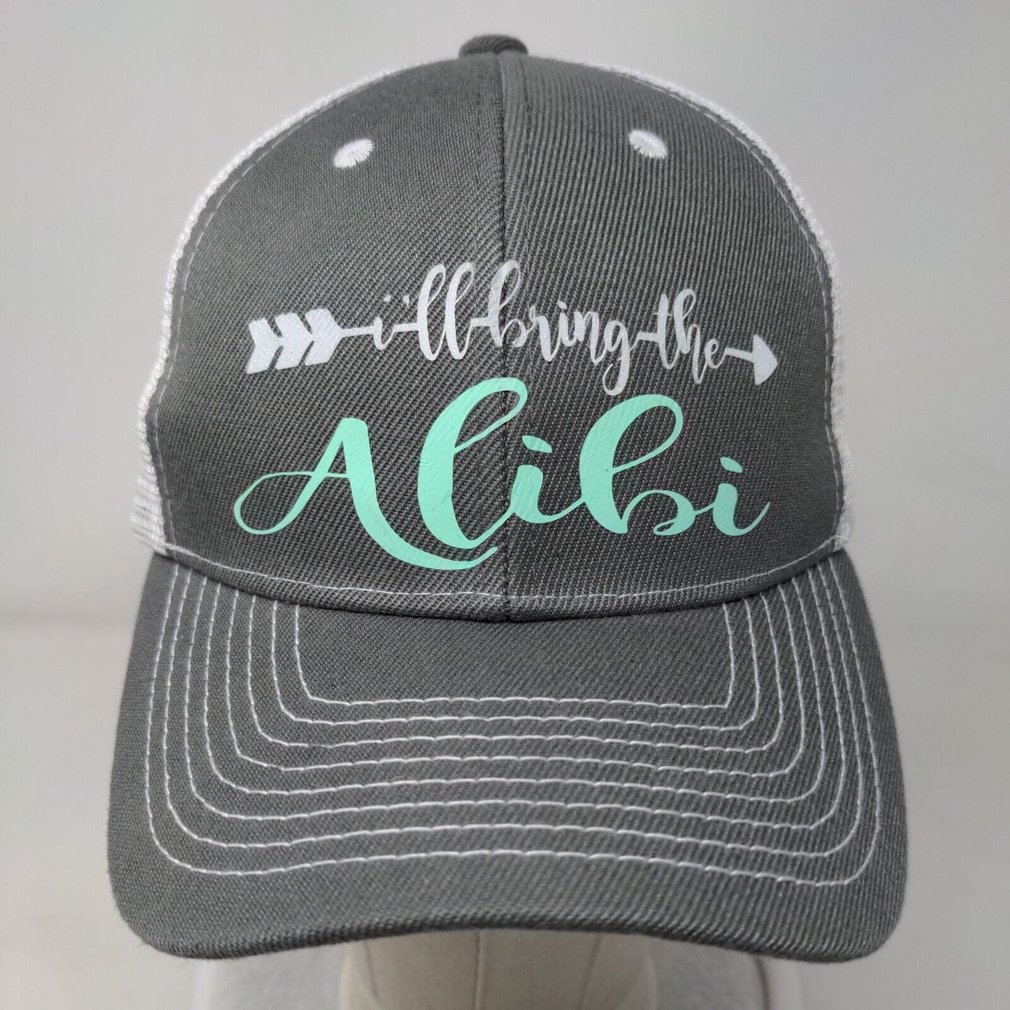 I'll Bring The Alibi Snapback Mesh Back Trucker Hat Gray OSFM Colorblock
