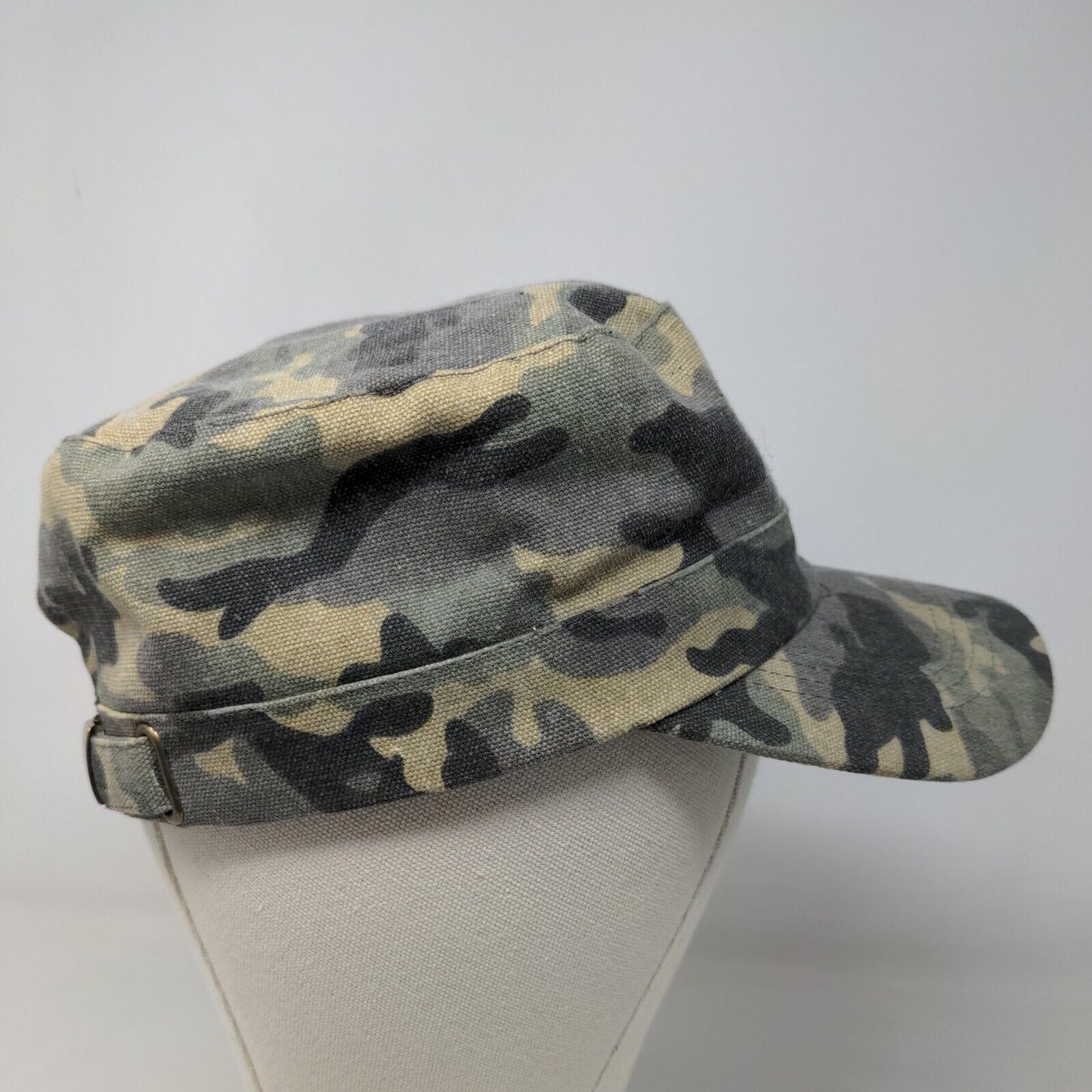 Quagga Women's Military Cadet Cap Green Camo Embroidered Flower Logo