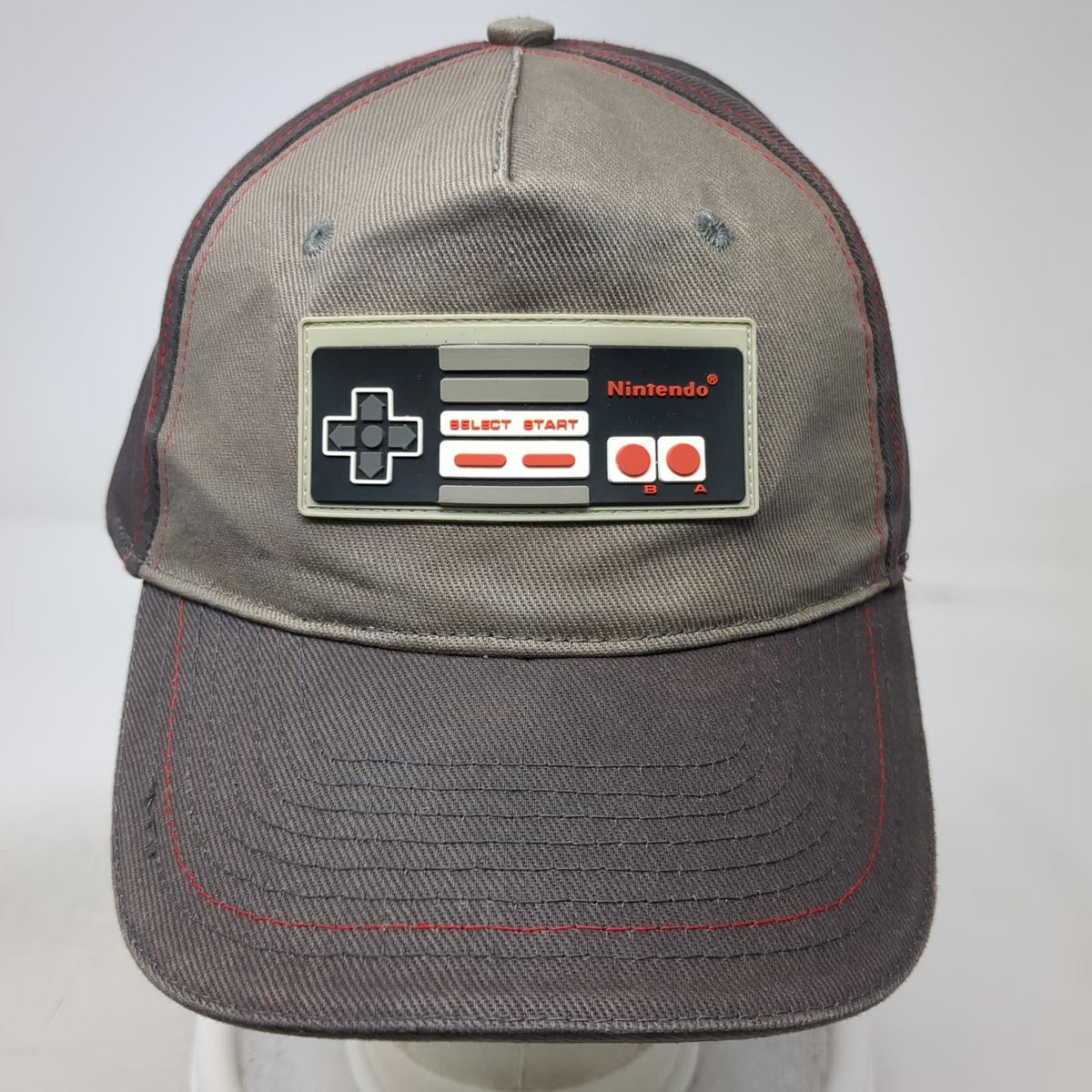 Nintendo 5 Panel Gray One Size NES Controller Red Stitching Stretch Fit Hat