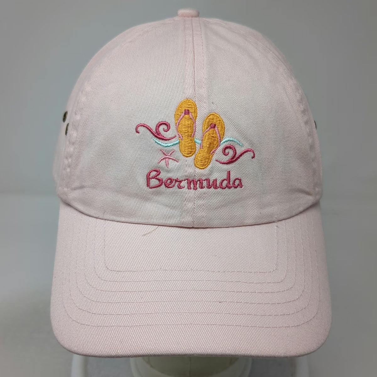 Baseball Cap Pink One Size Embroidered Bermuda Flip Flops Hat Slideback Cotton