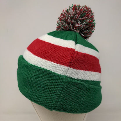 '47 Brand Men's Knit Beanie Hat Green White Striped Embroidered Black Cat Logo