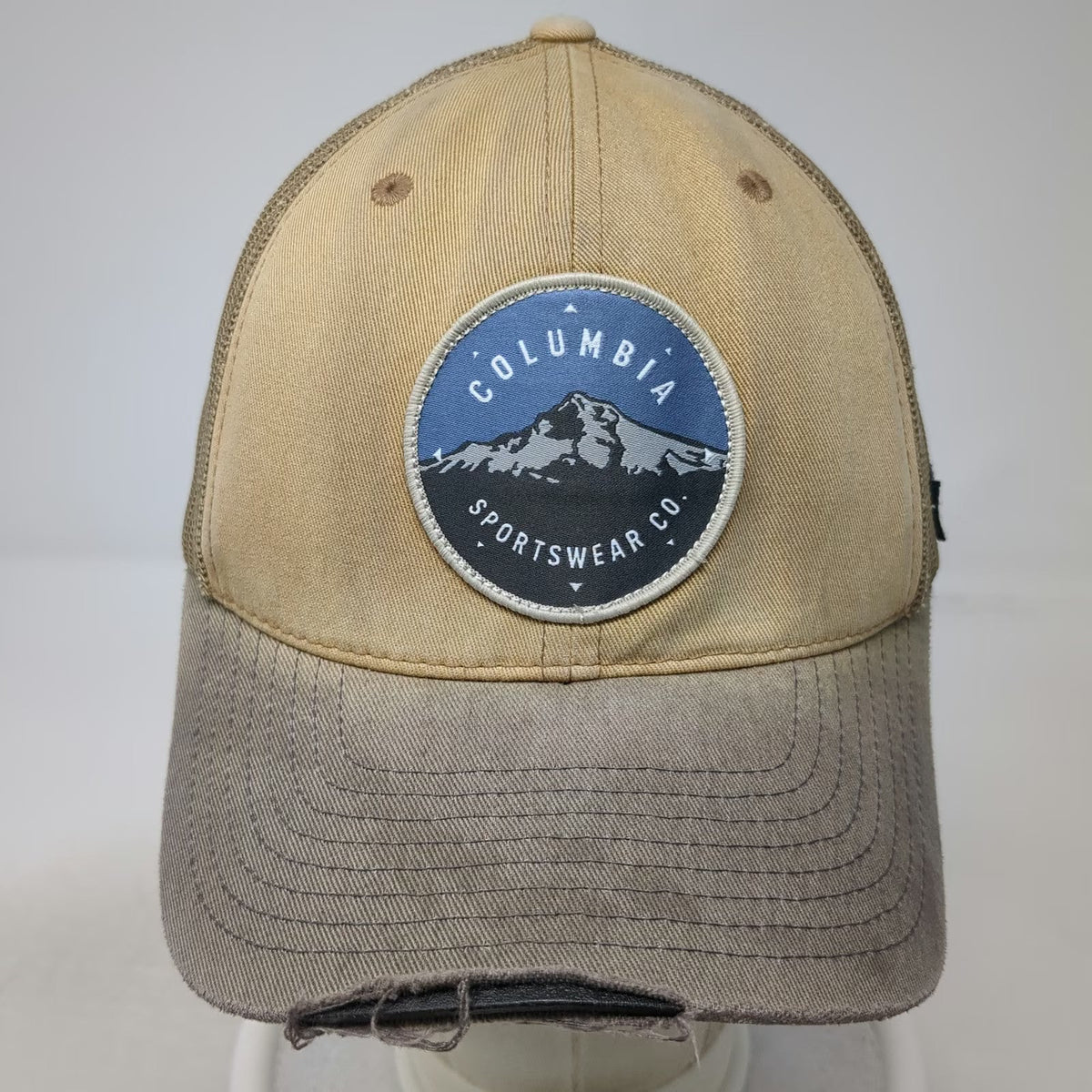 Columbia Trucker Hat Beige Gray One Size Mesh Back Mountain Patch Snapback