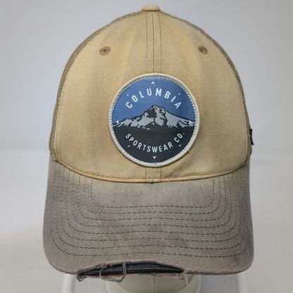 Columbia Trucker Hat Beige Gray One Size Mesh Back Mountain Patch Snapback