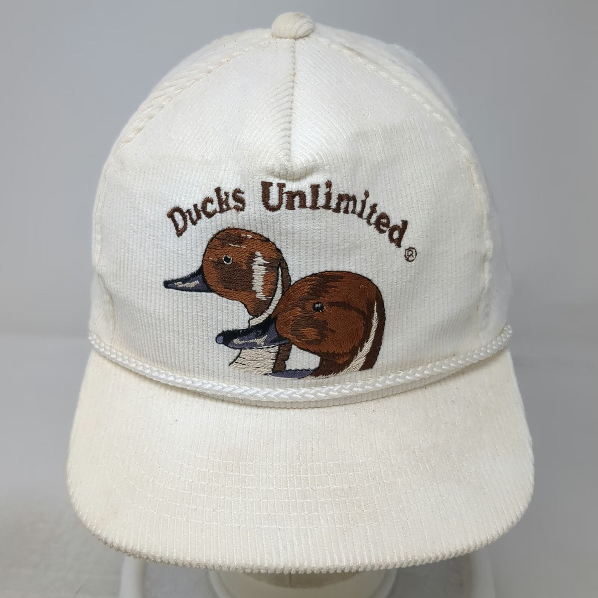 Dorfman Pacific Ducks Unlimited Trucker White Corduroy Rope Brim Hat One Size
