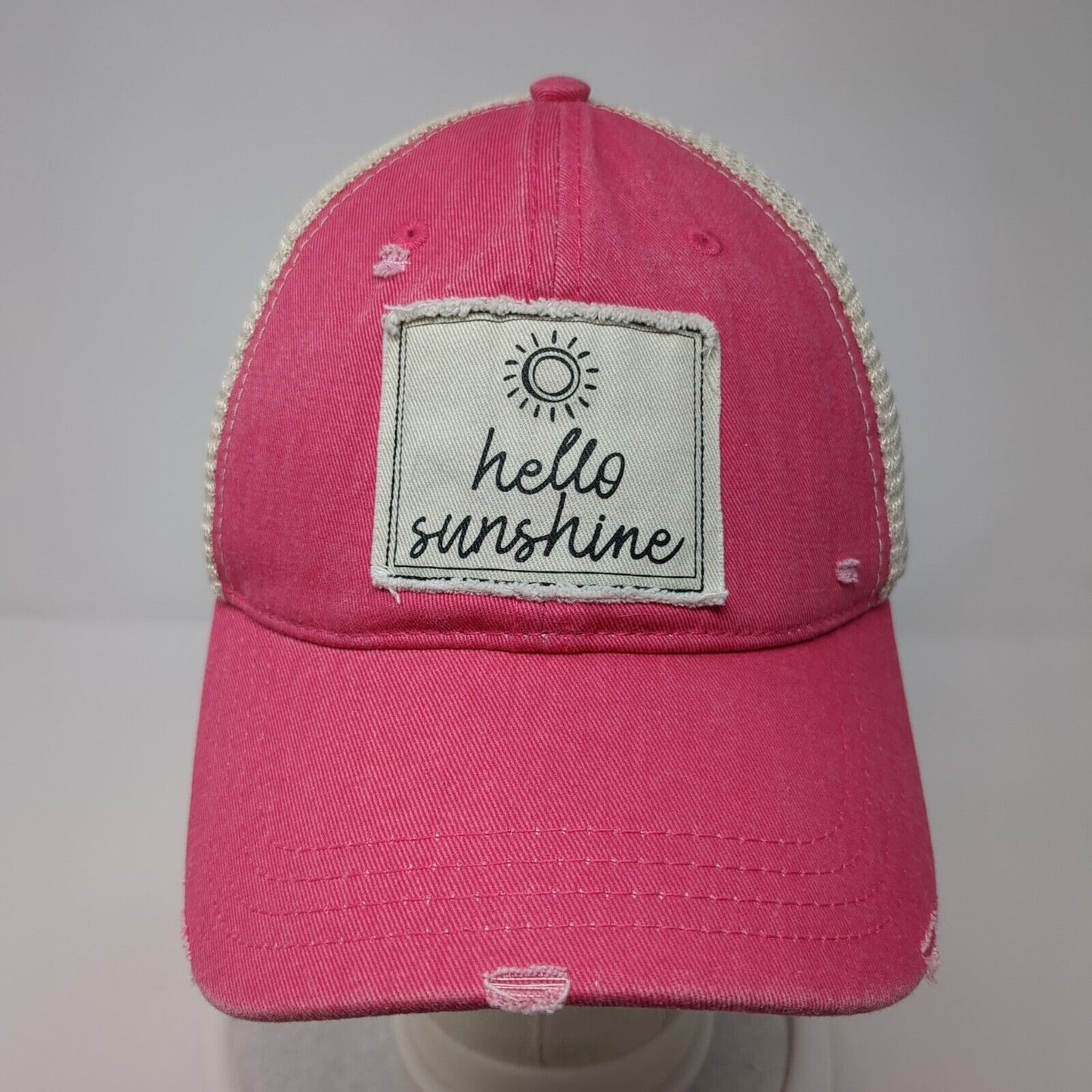 Hello Sunshine Snapbback Trucker Hat Pink One Size Adjustable Mesh Back Karma