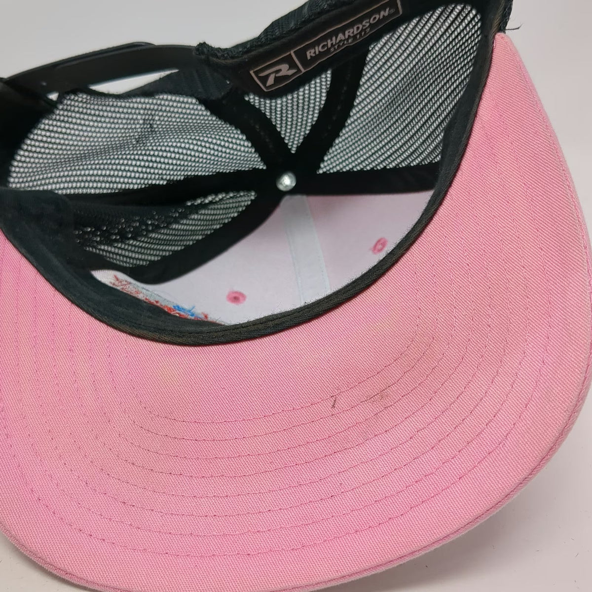 Richardson Trucker Hat Pink Black One Size Mesh Back Snapback Restoration Logo