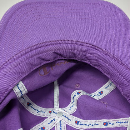 Champion 5 Panel Purple Hat One Size Cotton Script Logo Slideback Adjustable