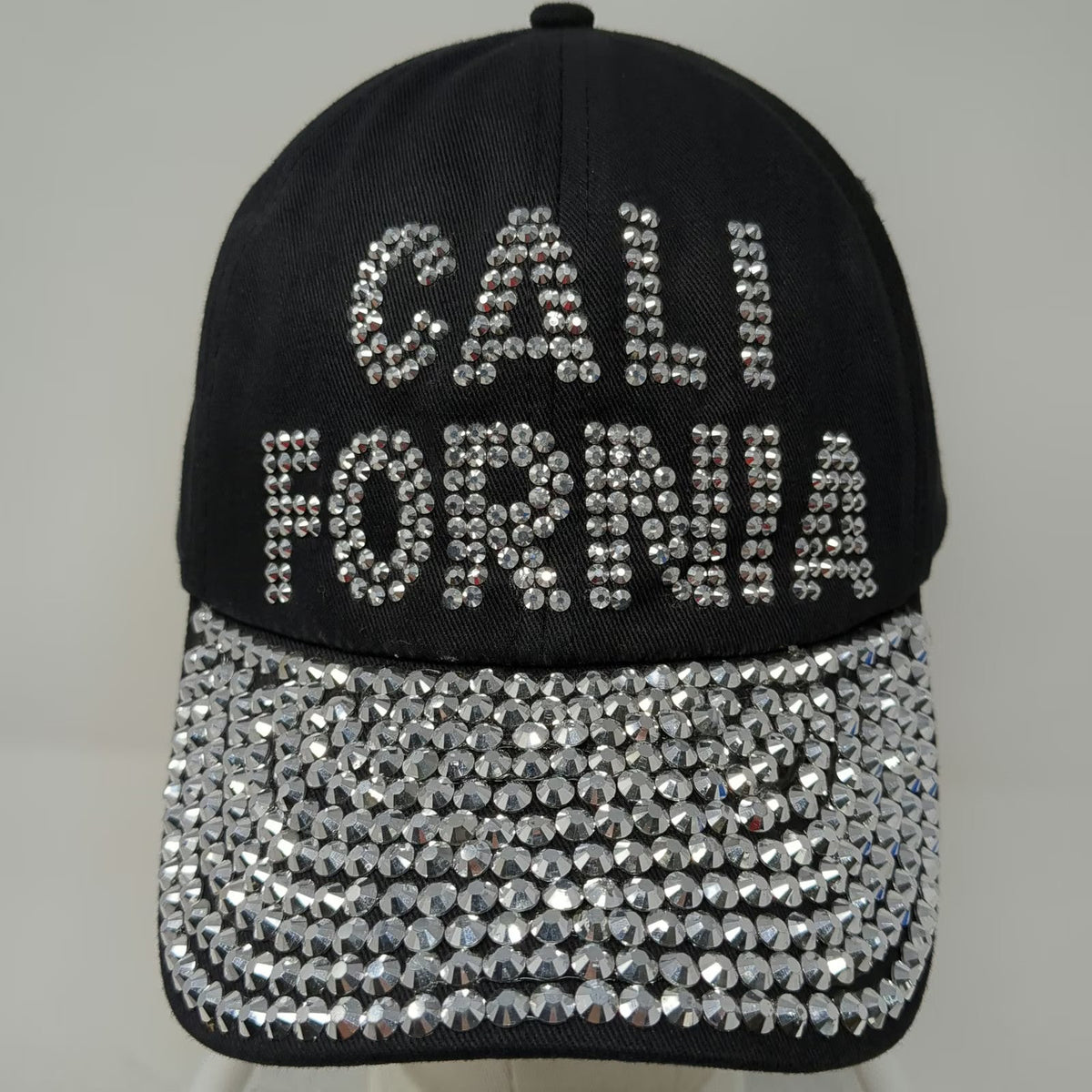 Black Baseball Cap One Size Rhinestone California Studded Brim Hat Strapback