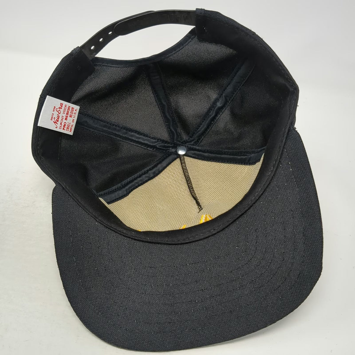 New Era 5 Panel Black Hat M Navy Yellow Embroidered Snapback Made in USA Brim