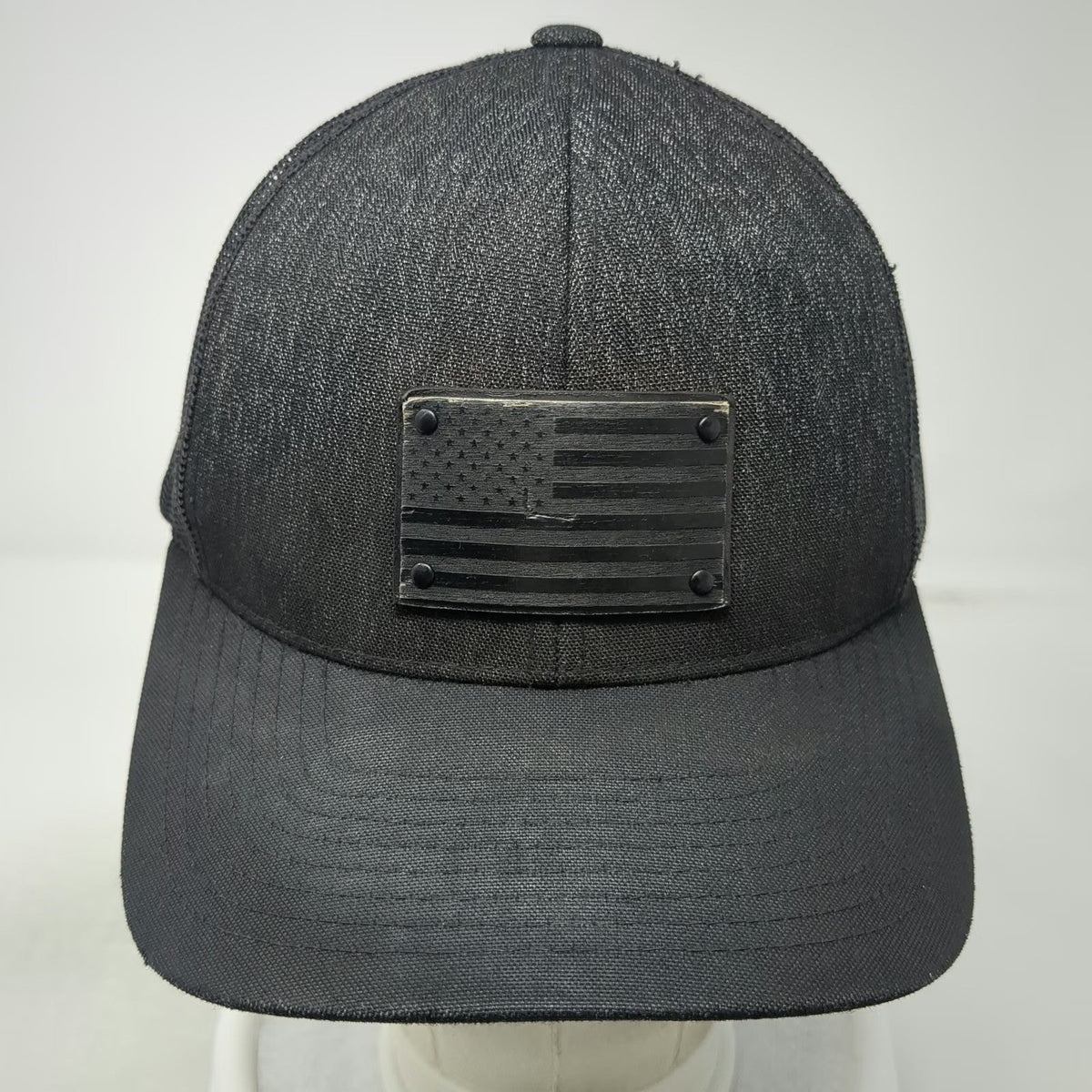 Pacific Headwear Trucker Hat Black One Size Snapback American Flag Rubber Patch