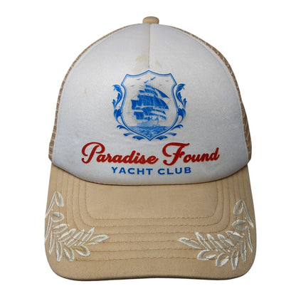 Paradise Found Yacht Club Snapback Trucker Hat Tan One Size Mesh Back