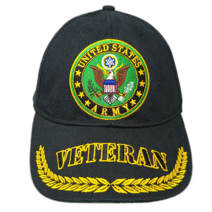 Black US Army Veteran Baseball Cap One Size Strapback Scrambled Eggs Logo Hat