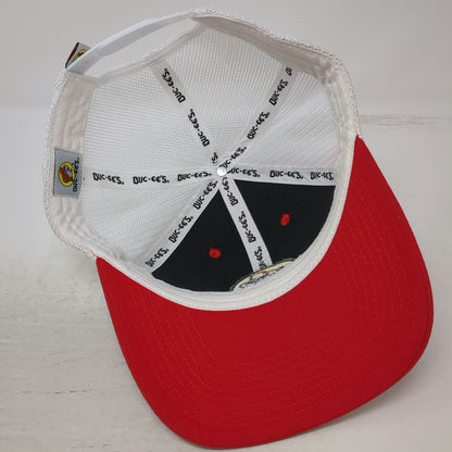 Buc-ee's Trucker Hat Red White One Size Mascot Patch Mesh Snapback Curved Brim