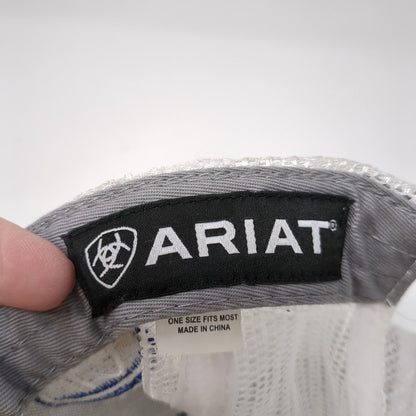 Ariat Snapback Trucker Hat Gray One Size Adjustable Mesh Back Patriotic USA Flag