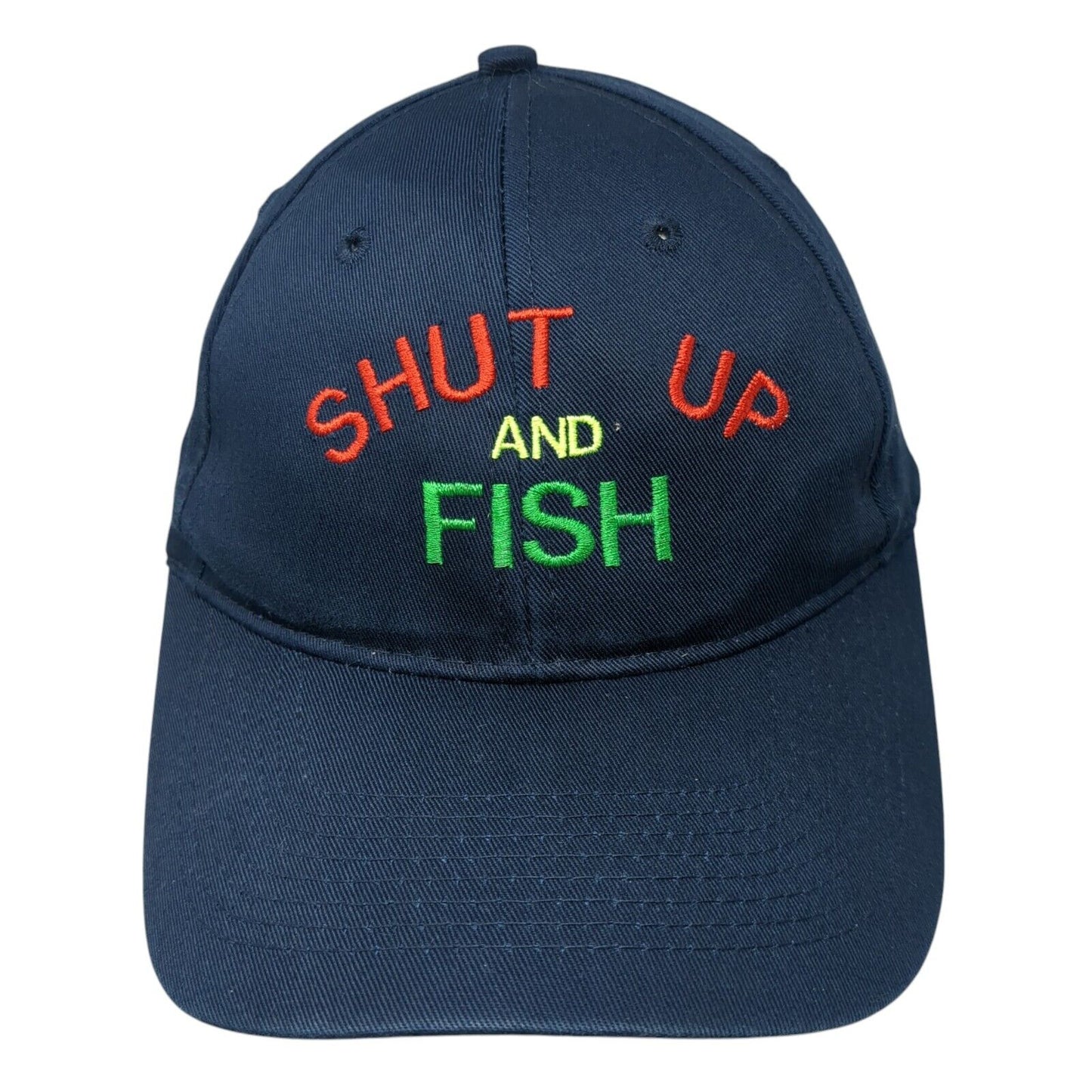 Shut Up And Fish Strapback Hat Blue OSFA Embroidered Port & Company