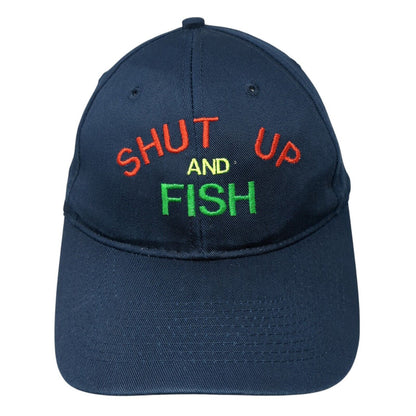 Shut Up And Fish Strapback Hat Blue OSFA Embroidered Port & Company