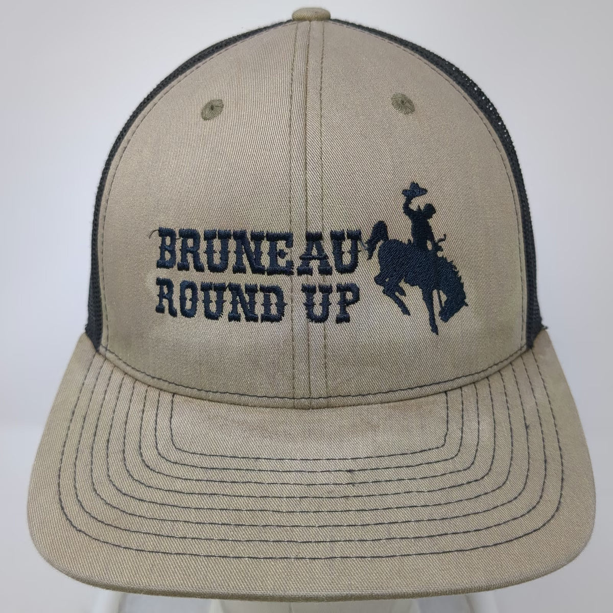 Richardson Trucker Hat Beige One Size Mesh Back Snapback Bucking Bronco Hat