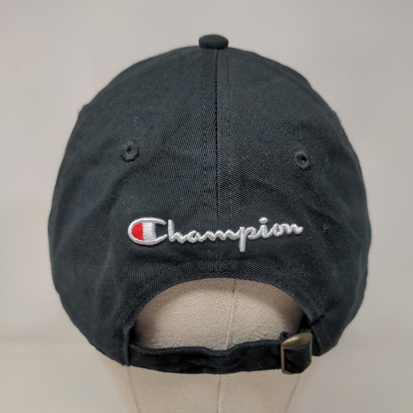 Champion Slideback Hat Black OSFA Adjustable Embroidered Vented Holes 6 Panel