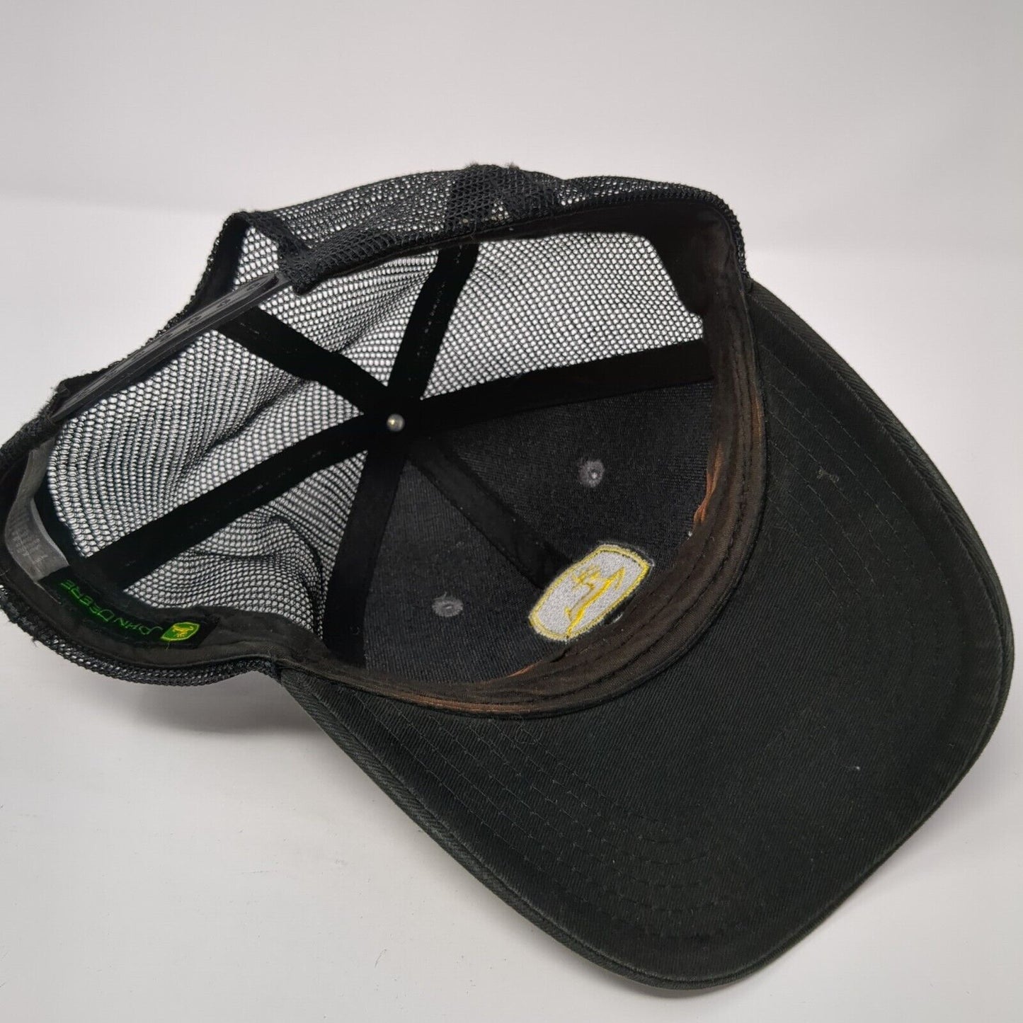 John Deere Snapback Trucker Hat Black One Size Adjustable Embroidered Mesh Back
