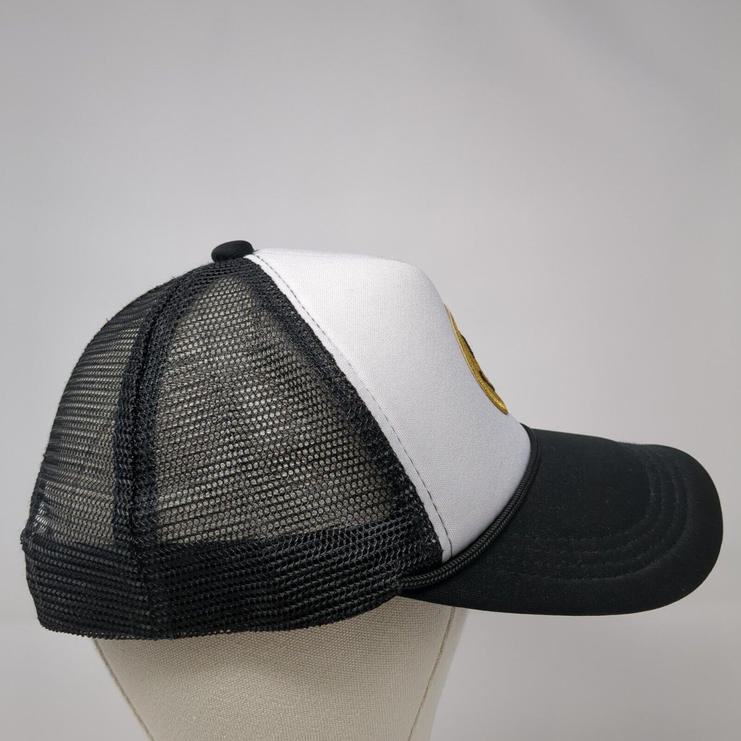 Glitter Smiley Face Snapback Trucker Hat Black OS Adjustable Mesh Back Rope