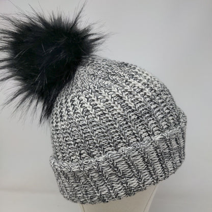 Love Your Melon Beanie Hat Multicolor One Size Hand Knitted Faux Fur Pom Pom