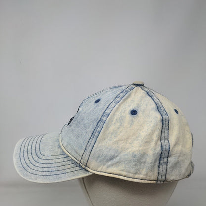 Adidas Slideback Hat Blue OS Adjustable Embroidered Trefoil Acid Wash Denim