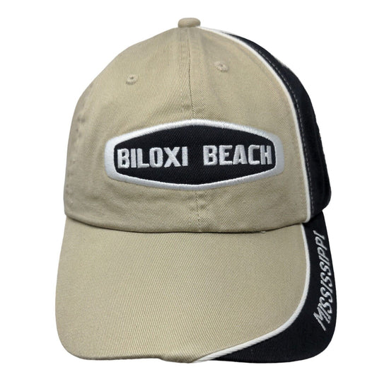 Biloxi Beach Mississippi Strapback Hat Tan OSFA Embroidered Bio-Domes