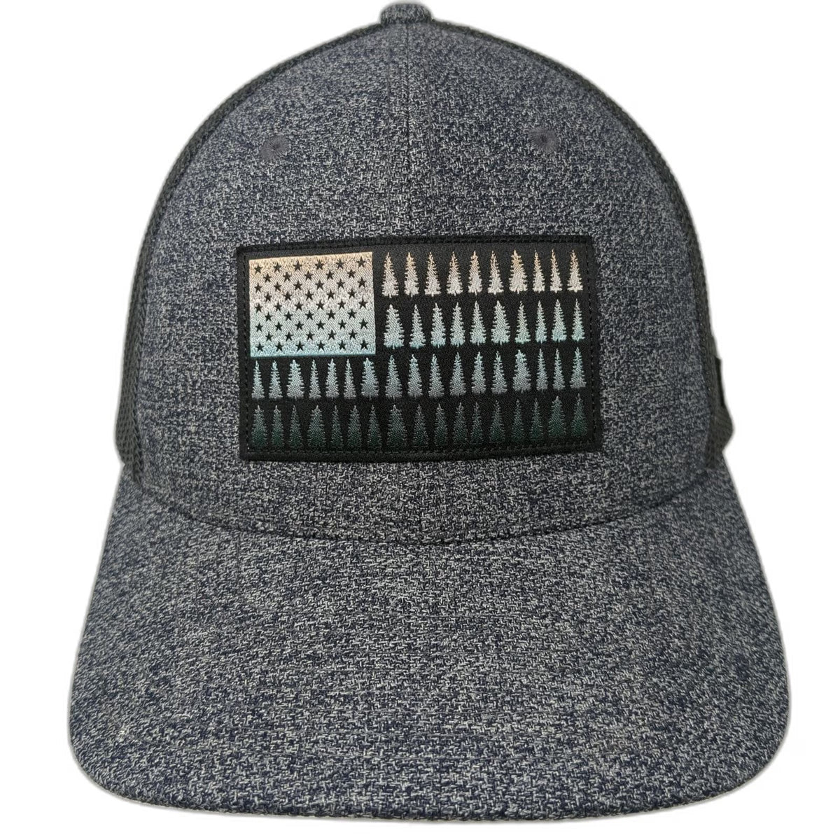 Columbia Baseball Cap Gray XL Mesh Back Stretch Fit Pine Tree Flag Outdoor Hat