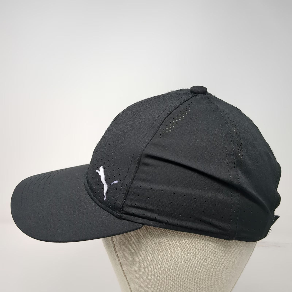 Puma Snapback Black One Size Hat Perforated Performance Sport Athletic Golf Cap