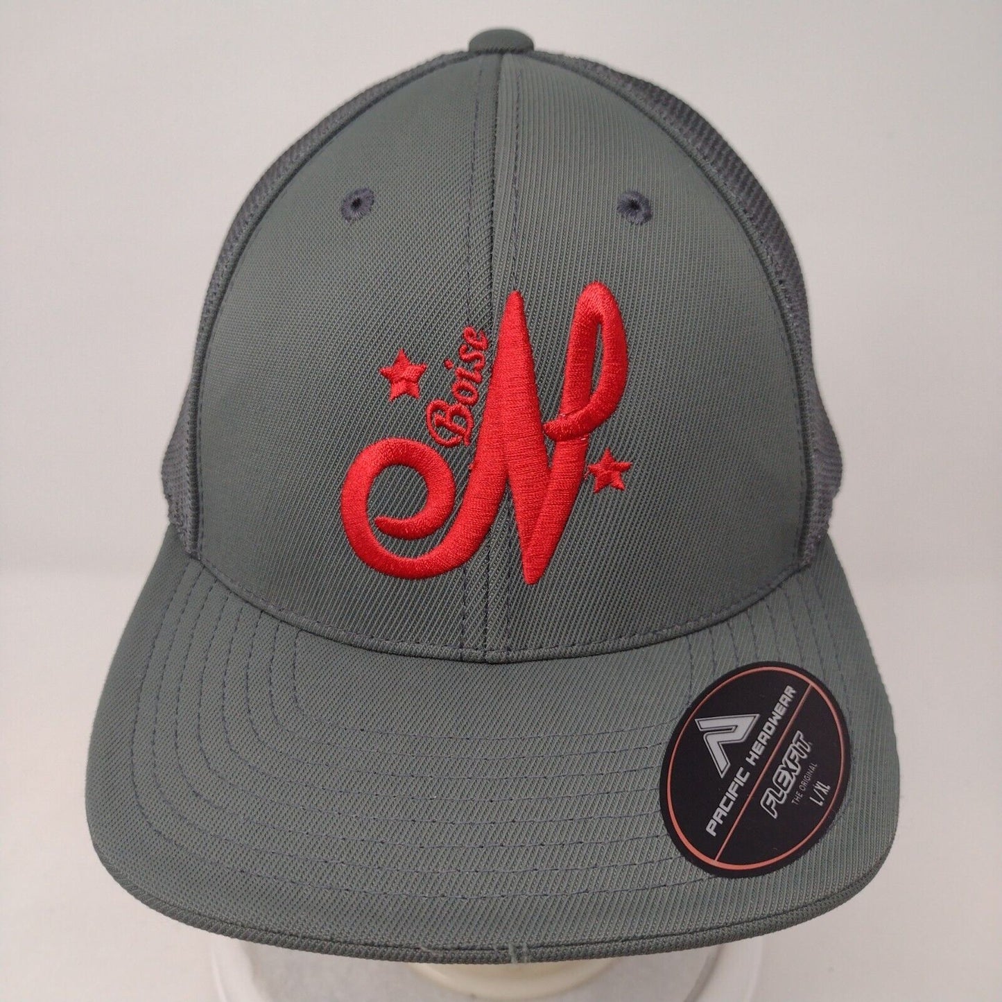 N Boise Fitted Mesh Back Trucker Hat Gray 7 3/8-8 Pacific Headwear