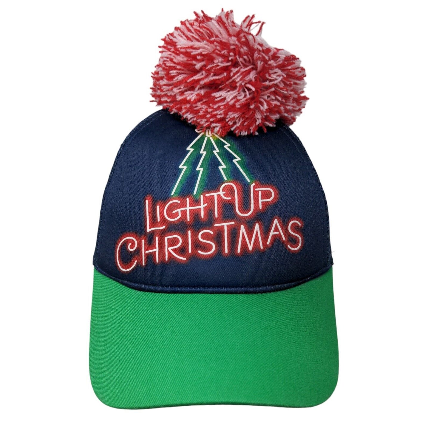 Light Up Christmas Walmart Snapback Trucker Hat Multicolor OS Mesh Back Pom Pom
