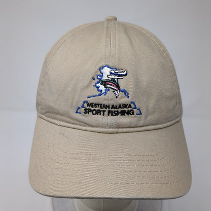Western Alaska Sport Fishing Slideback Hat Tan OS Adjustable Embroidered Ivory