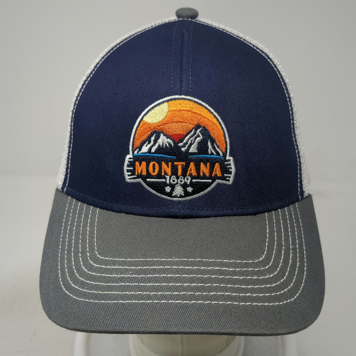 Continental Divide Blue Gray White Montana 1889 Trucker Hat One Size Snapback