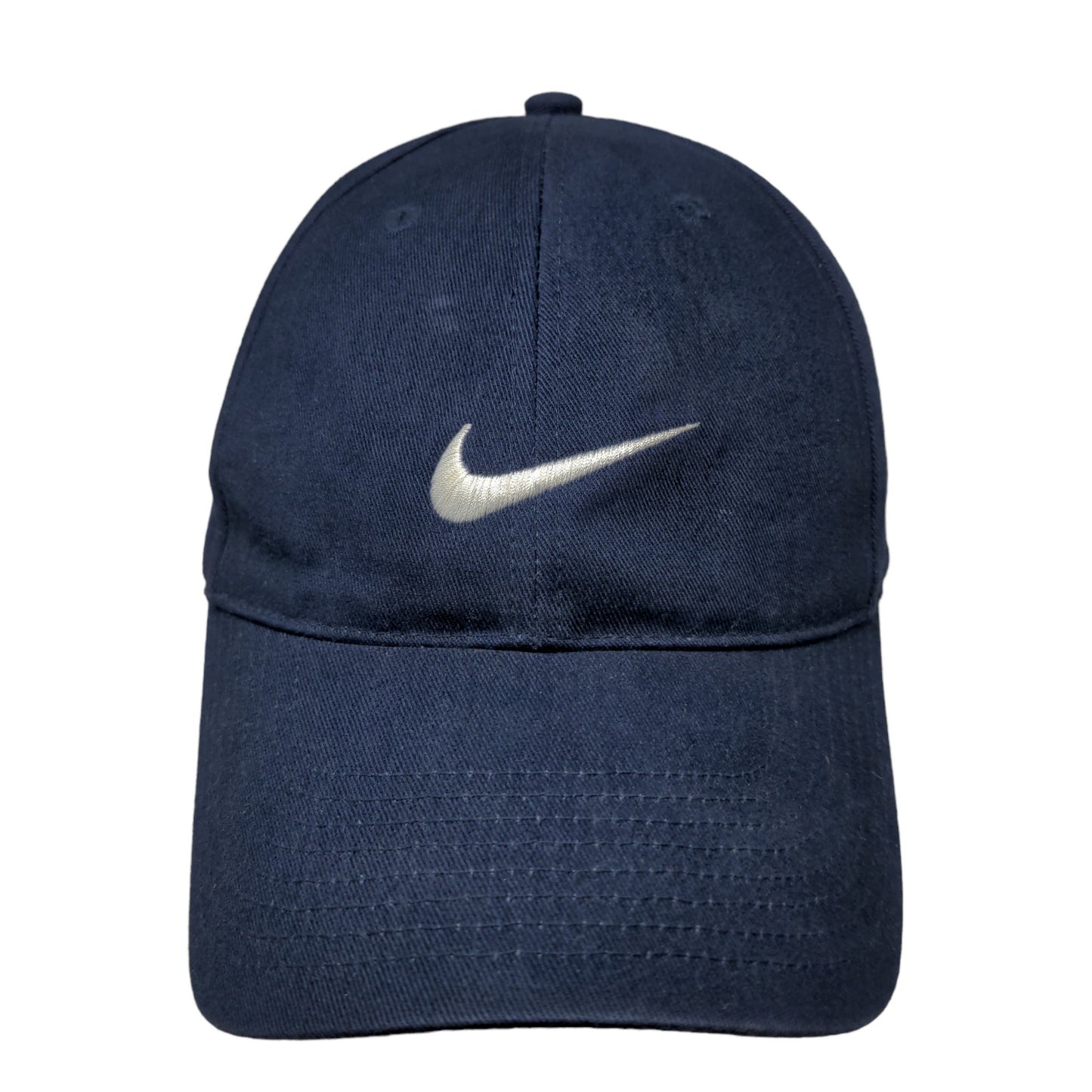 Nike Men's Strapback Hat Blue OSFA Embroidered Swoosh Logo Vintage Gray Tag