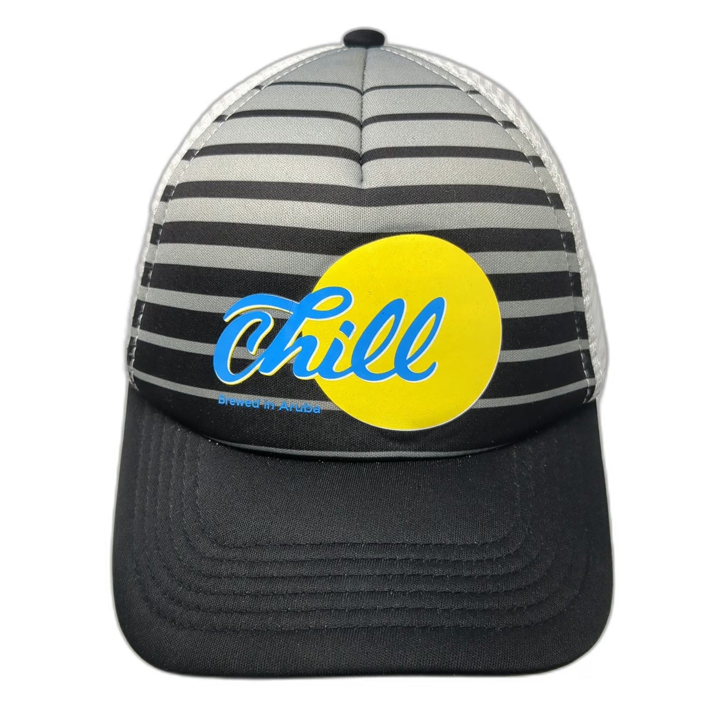 Black Gray White Trucker Hat One Size Brewed in Aruba Chill Beer Mesh Snapback