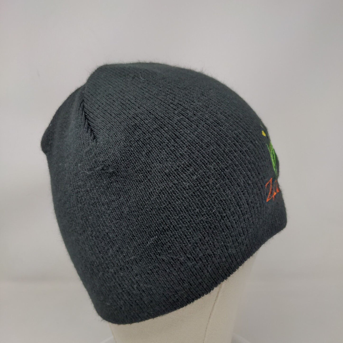 Zahrah Beanie Cap Black One Size Knitted Stretch Embroidered Acrylic