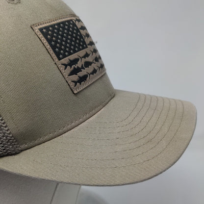 Columbia PFG Fish Flag Patch Fitted Trucker Hat Tan OSFA Flexfit