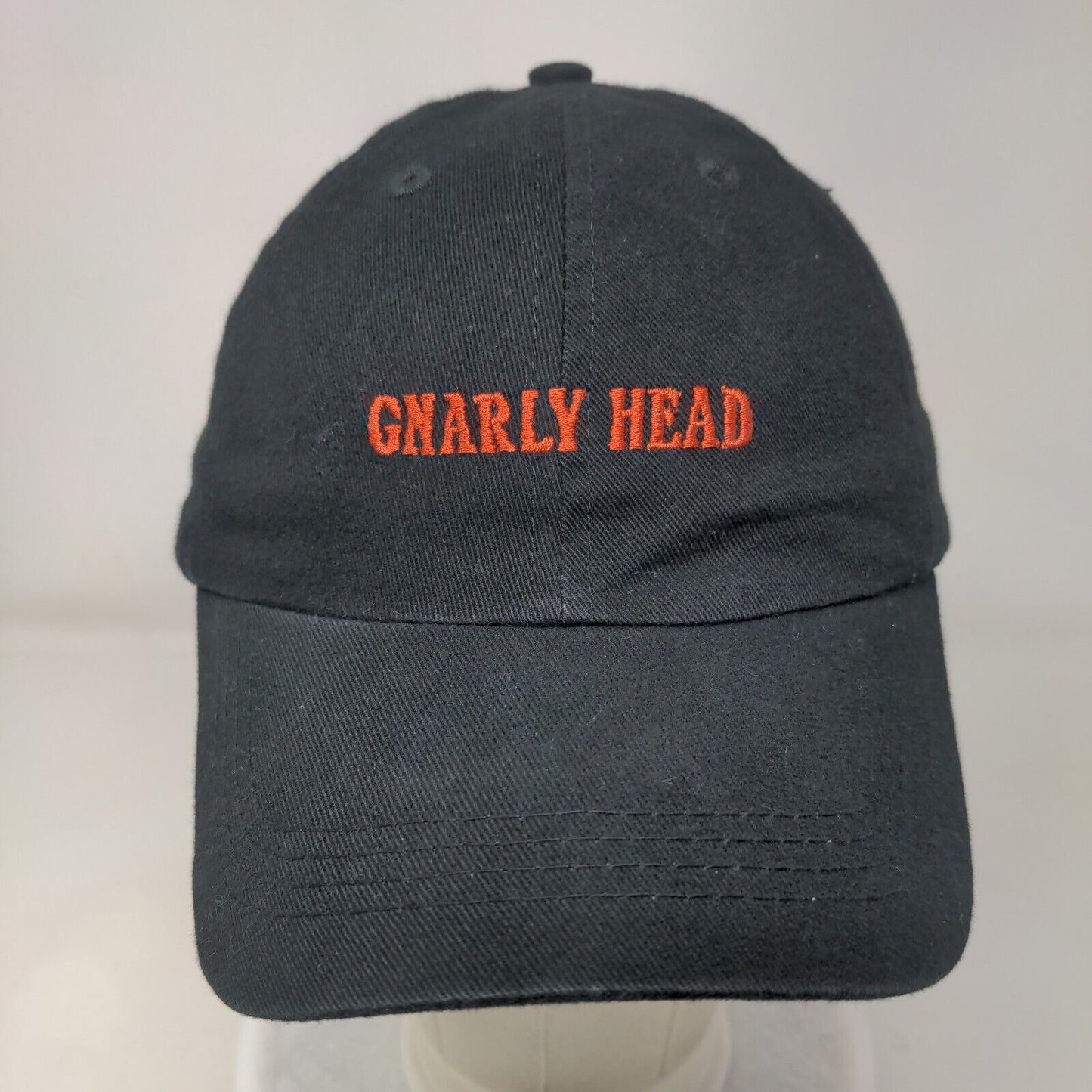 Gnarly Head Strapback Hat Black OSFM Adjustable Embroidered Vented Holes 6 Panel