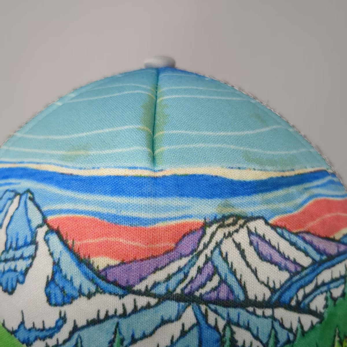 Lean Factory NW Trucker Hat Blue Gray Green One Size Mountain Graphic Snapback