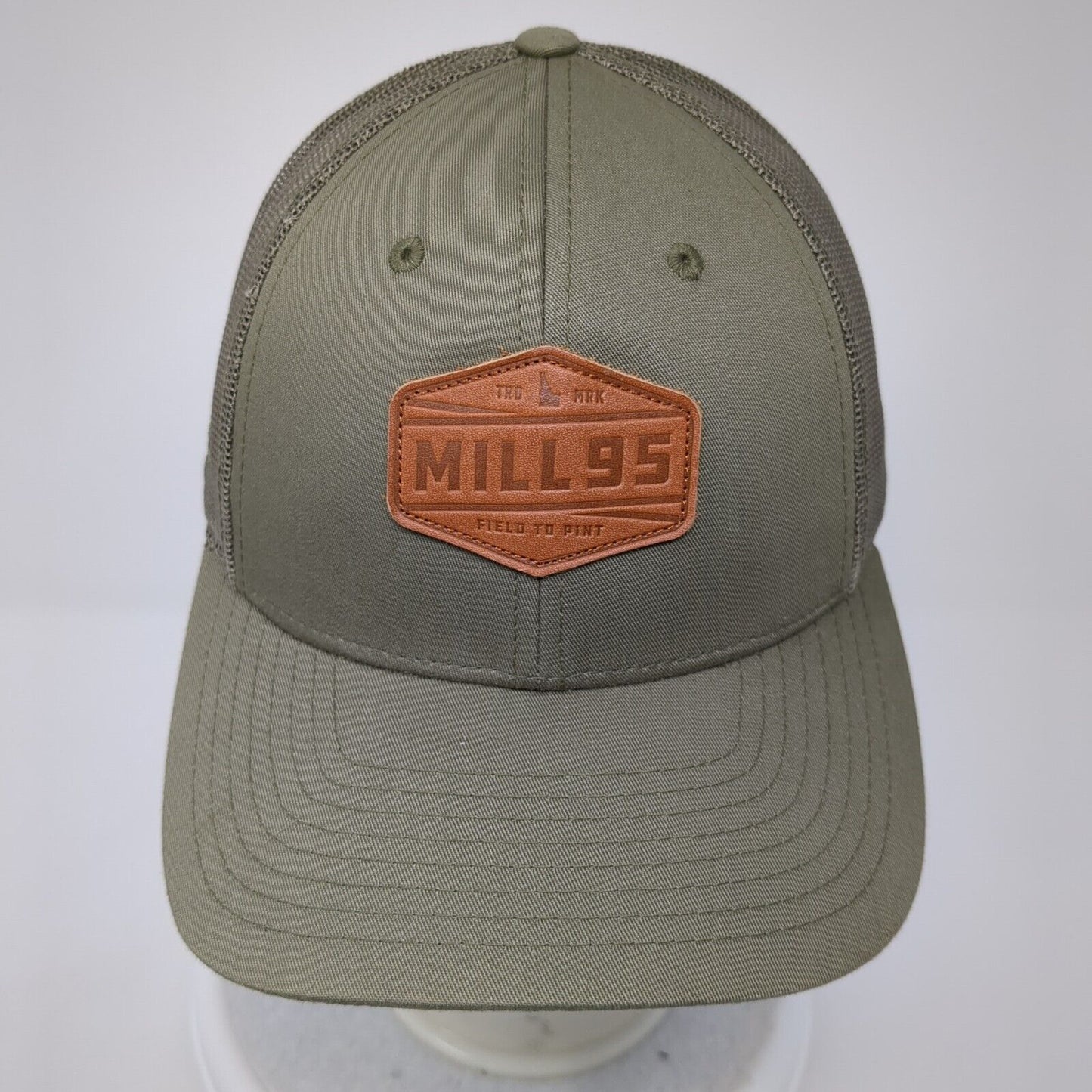 Mill 95 Leather Patch Snapback Trucker Hat Green M/L Mesh Back 6 Panel