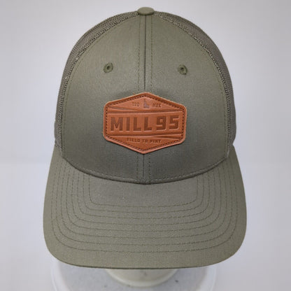 Mill 95 Leather Patch Snapback Trucker Hat Green M/L Mesh Back 6 Panel