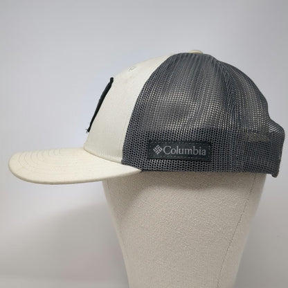Columbia Trucker Hat Beige Gray One Size Snapback Mesh Shield Patch Portland OR