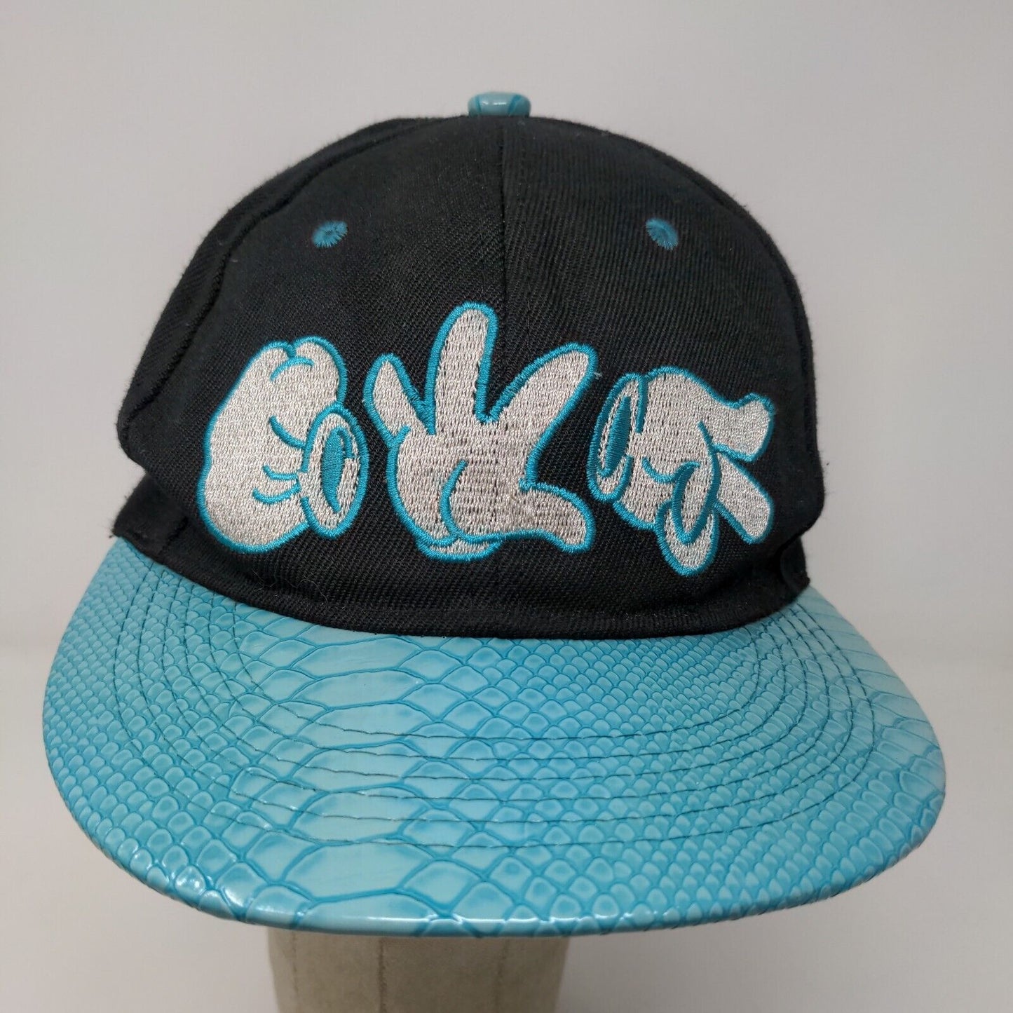 New League Men's Snapback Hat Black Blue Size OSFA Embroidered Rock Paper Cut
